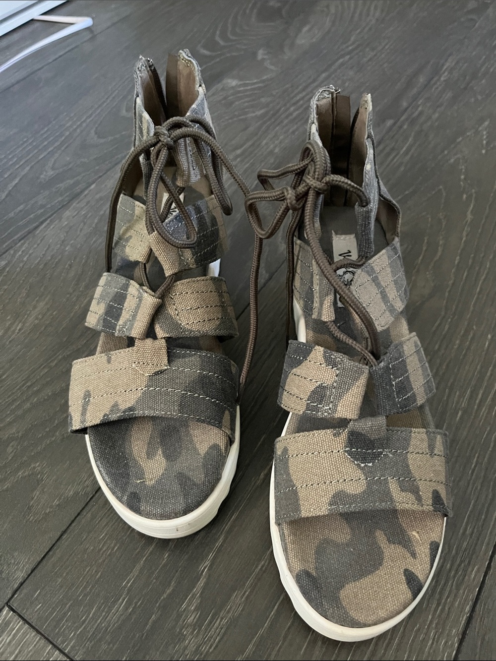 Very G Neutral Camo Lace-Up Canvas Sandals